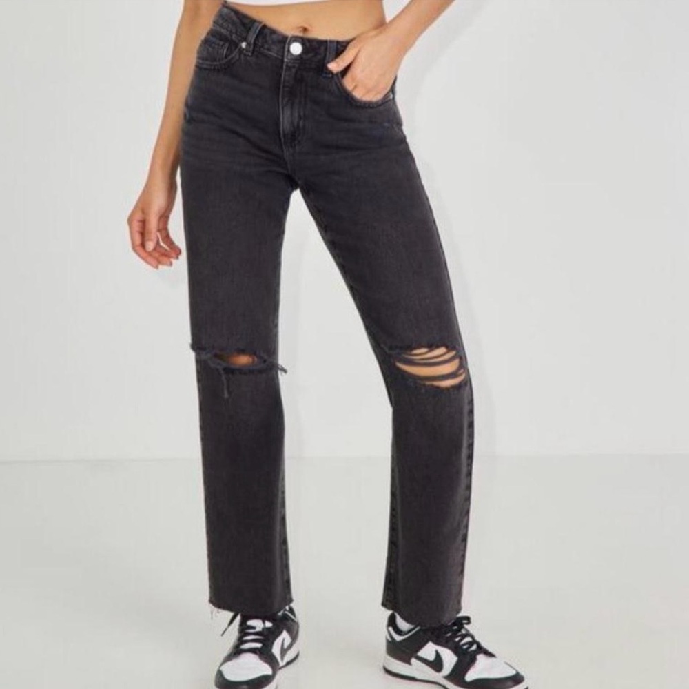 Garage Women's Distressed Gray Straight Leg Jeans